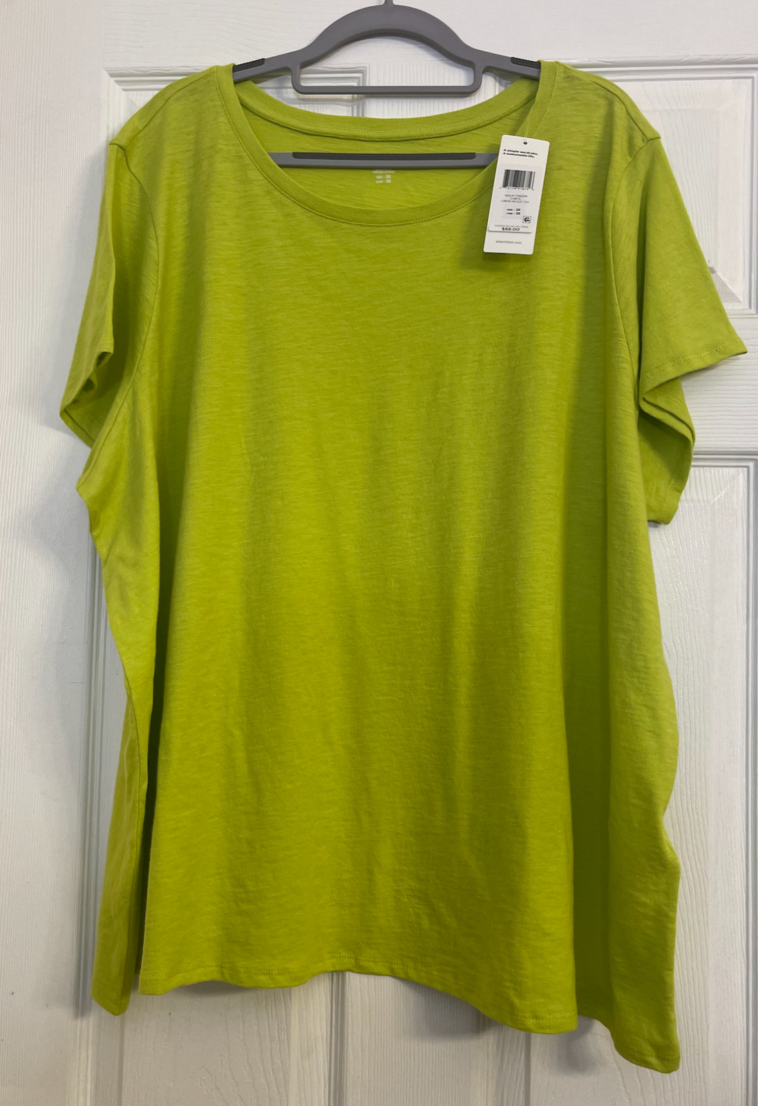 NWT $68 Eileen Fisher Chatreuse Organic Cotton Jersey Crew Neck Tee 1X 2X 3X