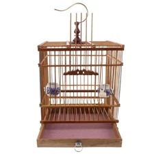 Bamboo Bird Cage: Handmade Rectangular Birdcage with Removable Tray & Hanging