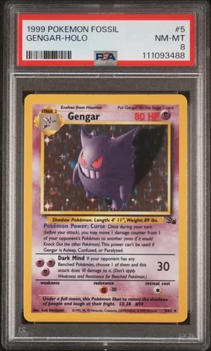1999 POKEMON FOSSIL #5 GENGAR-HOLO PSA 8