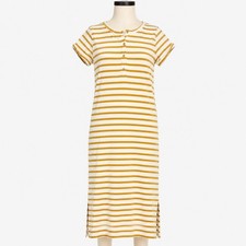 Old Navy Mustard White Striped Midi T-Shirt Dress Women's Medium M 100% Cotton