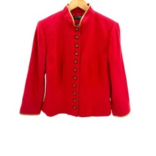 Lauren Ralph Lauren Red Linen Military Blazer Gold Trim Crest Button Jacket 12