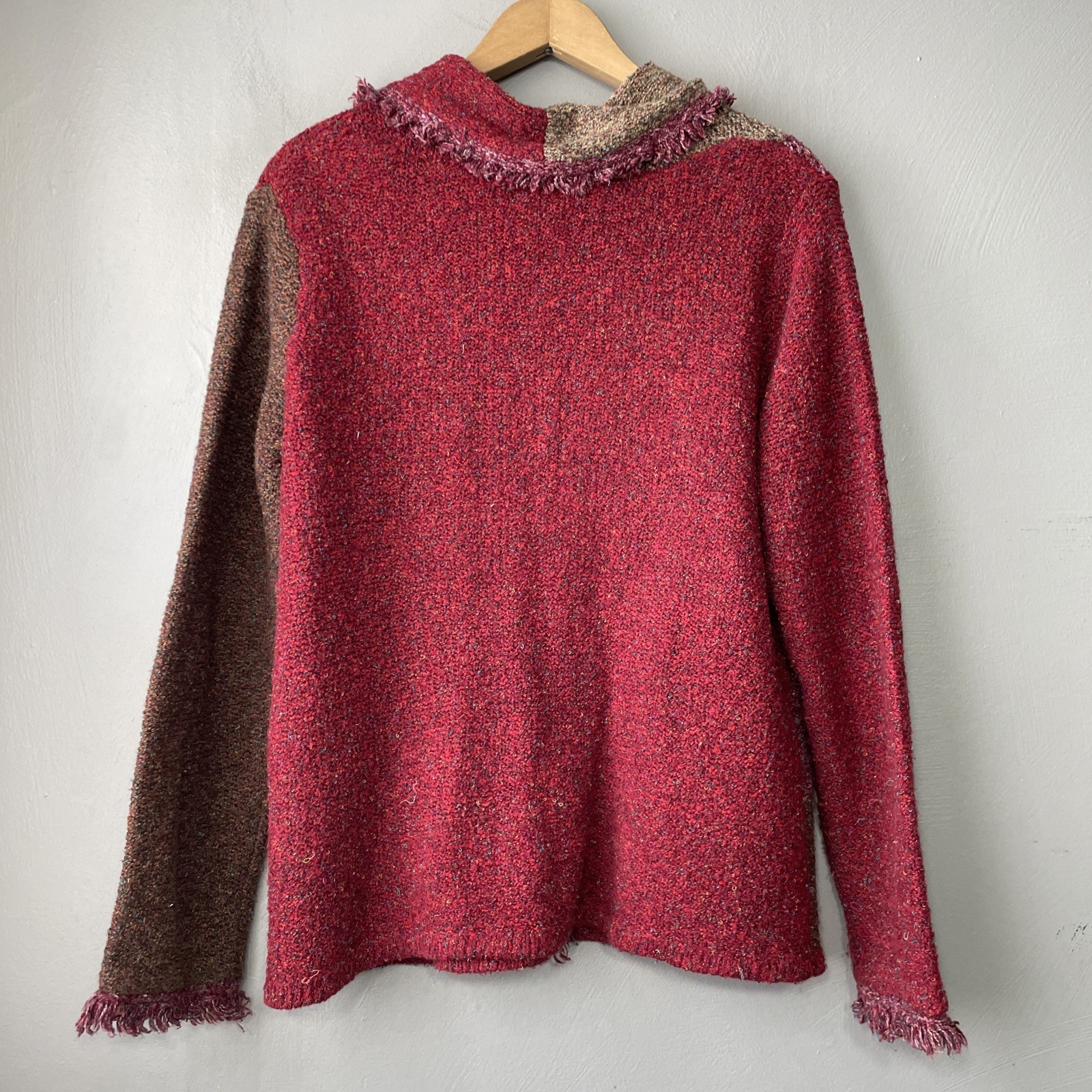 Patchwork Cardigan Size Medium Colorblock Fringed… - image 4