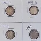 LOT Of 4 90% Silver- (1) Mercury '41-S & (3) Roosevelt '47-S, '49-S, '64 Dimes