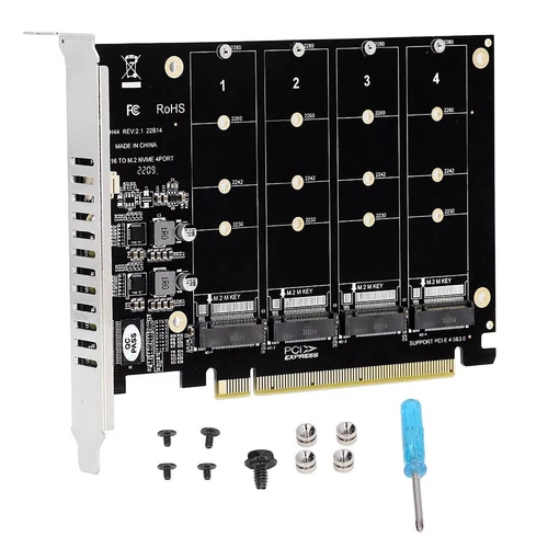 M.2 NVME SSD To PCIE X16 Adapter 4-Port High Speed 4x32Gbps Expansion Card