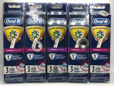 5PK Oral -B CrossAction Bacteria guard ~ 3 Replacement Brush Heads Each ~ SEALED