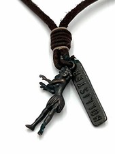 Hollister Men Necklace Vintage Distressed Leather Hula Girl  Tag Pendants Rare