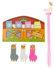 Alpaca Eraser Set 3 Sticky Memo Tabs Pink Llama Pen Gag Gift Kids School Favor