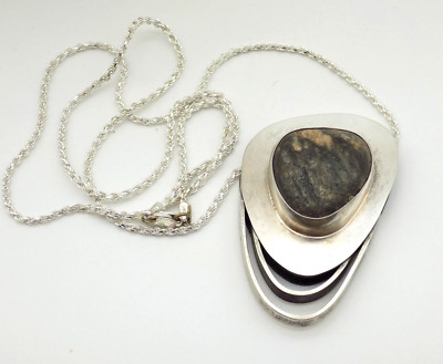 Artisan Made Sterling Silver Modernist Pendant Pebble Signed My America by Max