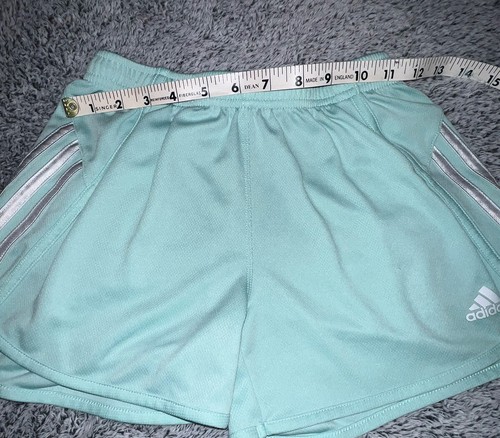 Adidas Girls' Mint Green 3 White Stripes Shorts Size Large 14 Girls - Picture 4 of 6