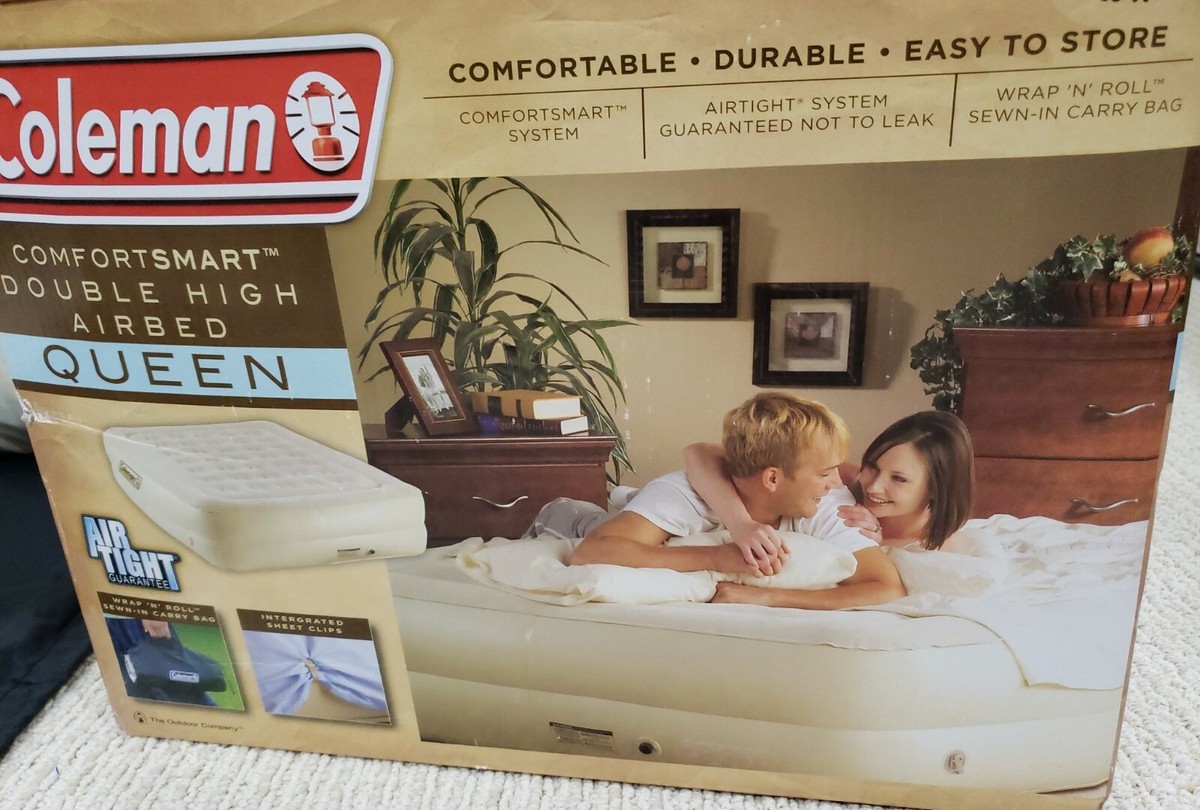 Coleman Double High Airbed Mattress, Queen, Ivory, W/DC Pump, Case, Sheet  Clips!