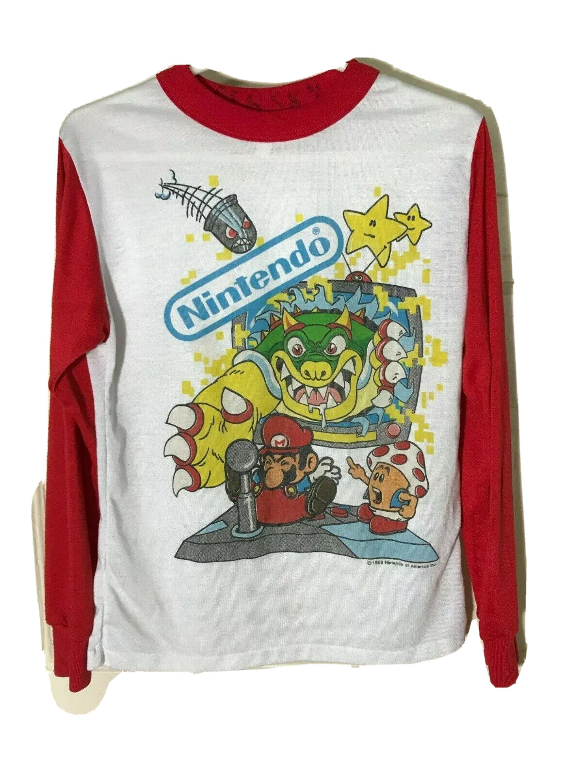 Nintendo Super Mario Bowser Toad Shirt Vintage 1989 Youth White Red