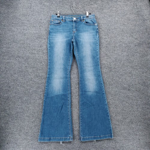 Vaqueros para Michael Kors 4 bolsillos de altura baja Selma con llamaradas piedra lavado azul mezclilla | eBay