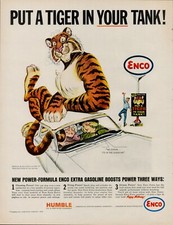 1964 Gas Oil Enco Humble Vintage Print Ad Tiger Tank Service Dealer Station