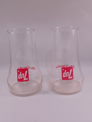 2 Vintage 7UP The Uncola Upside Down Drinking Glasses Collectible Clear 12 Oz.