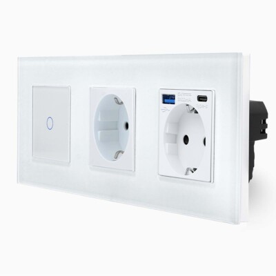 Touch Lichtschalter Sensor LED Steckdose Schuko USB A/C Glasrahmen UP LUXUS-TIME