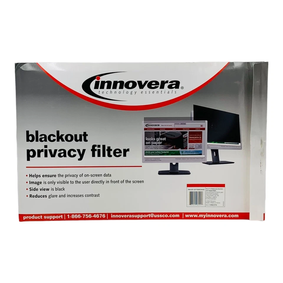 Filtro de privacidad Innovera Blackout para monitor plano de pantalla ancha de 27" 16:9 Foto 3 de 4