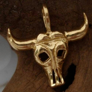 Authentic 14K gold plated Bull Steer Skull Head bracelet CHARM Necklace Pendant West Ranch