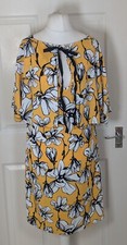 M&S Yellow Floral Cape Shift  Wedding Guest Dress UK 14 Regular 
