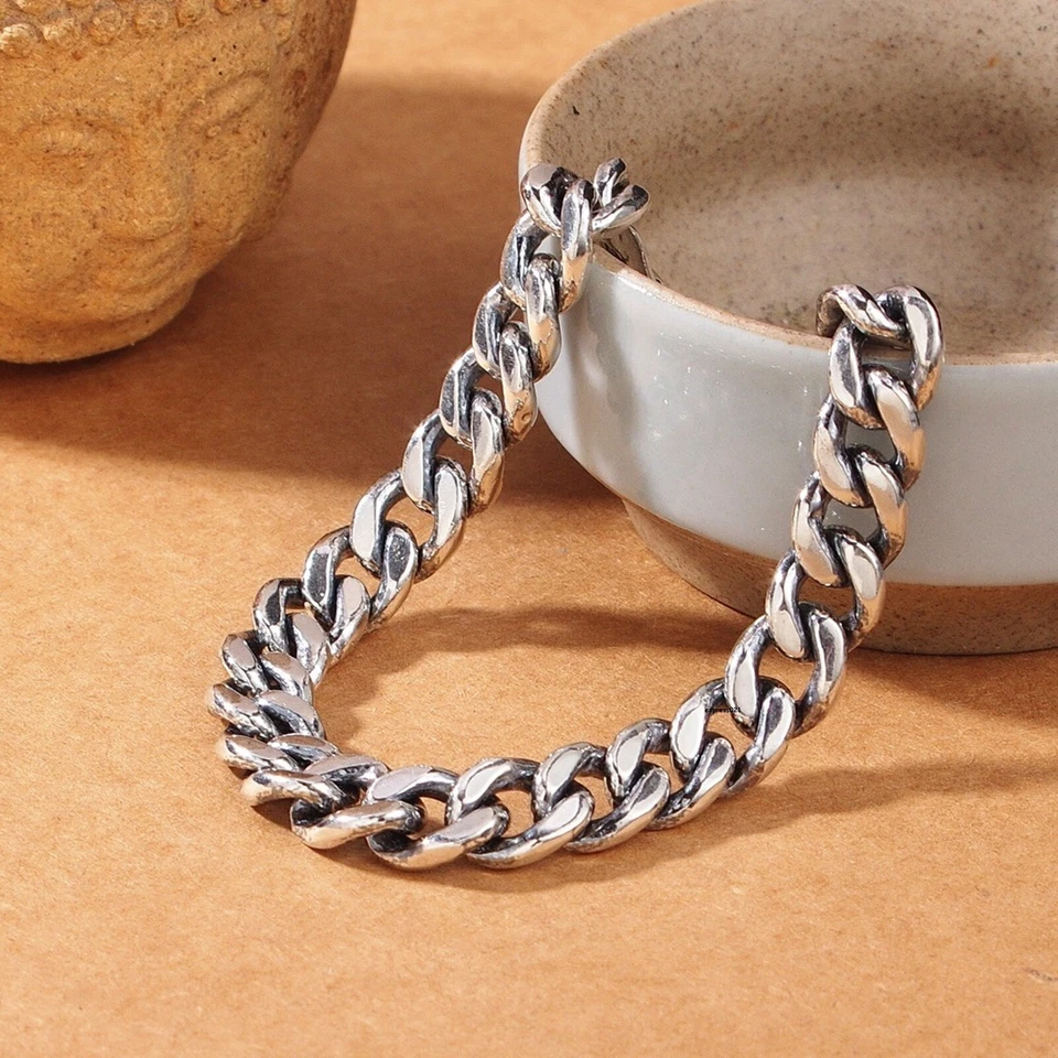 Solid 925 Sterling Silver Chain Men 8mm Curb Cuban Link Bracelet 33.2g/8.2inch - Image 2 of 4