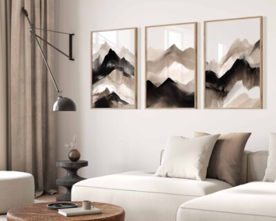 Gallery Wall Art Neutral Beige Black 3 Set Posters Minimal Modern Abstract Print