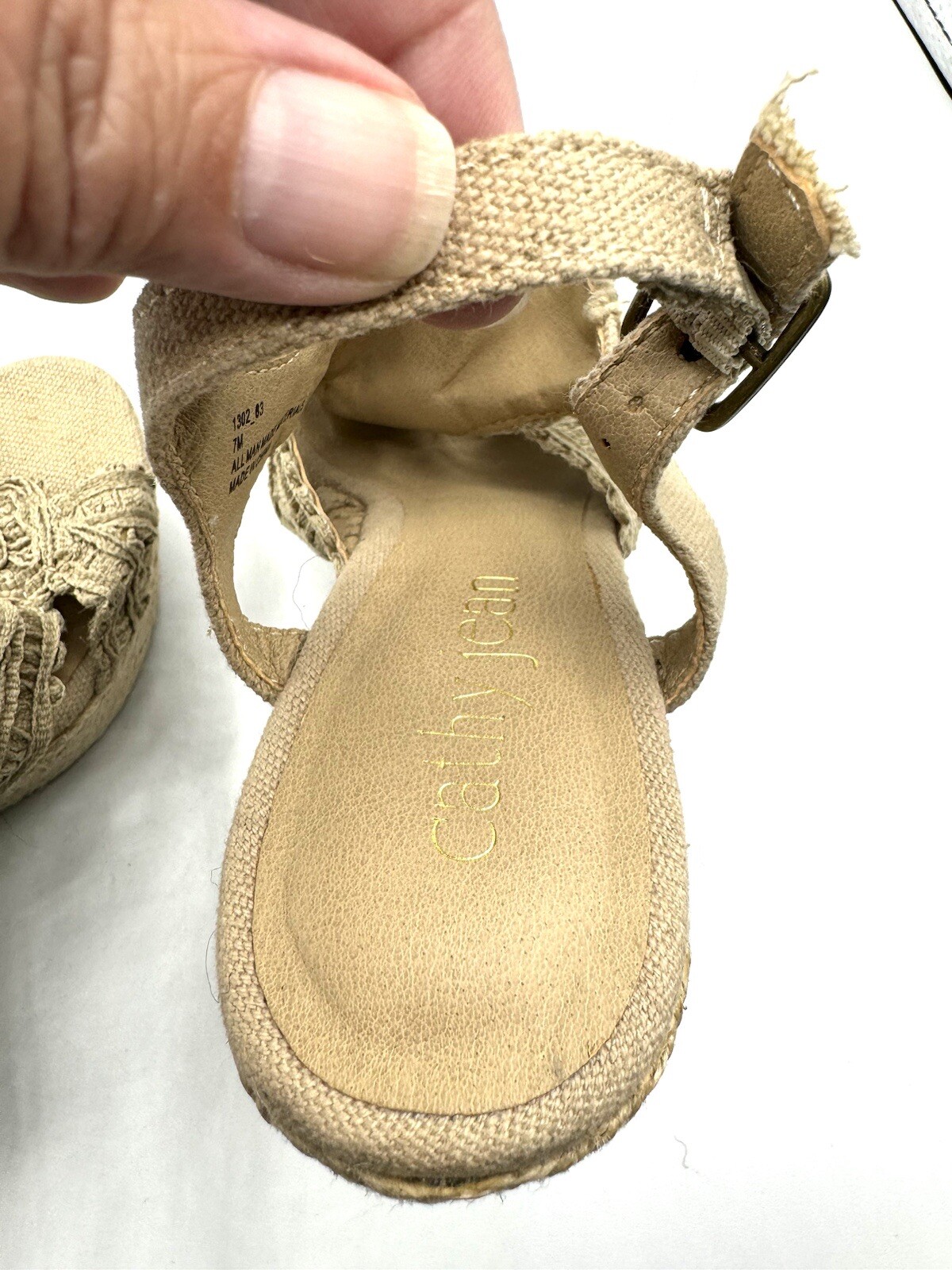 Cathy Jean Beige Lace Macrame Wedge Shoes With Jute Natural Rope