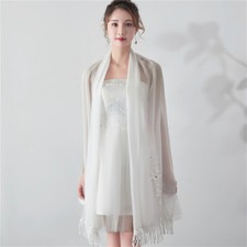 Women Chiffon Wrap Shawl Cape Tassel Fringe Mesh Tippet Bridal Party Wedding