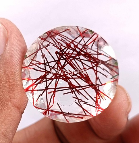 Red Rutilated Quartz 77 Ct Certified Round Cut Loose Gemstone 30x12mm 4SUO - Picture 2 of 7