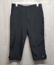 Nike Pants Womens XL 16/18 Crop Black Stripe Swoosh Athleisure Sport Drawstring