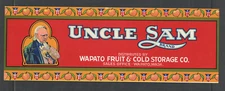 1930s UNCLE SAM BRAND FRUIT CRATE LABEL 3.75" X 10.5" { UNUSED NEW } FRAMING ART