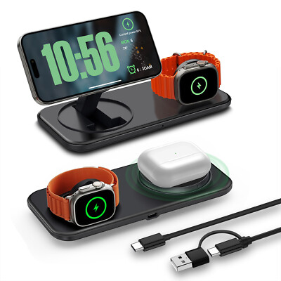 15W 2in1 Fast Magnetic Wireless Charger Dual Pad Mat For iPhone 16 Pro 15 14 13