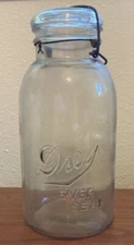 Vintage Drey Ever Seal clear glass jar half gallon wire bale lid 