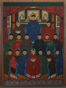 HUGE 1880 CHINESE ANCESTRAL PORTRAIT PAINTING OIL SCROLL CANVAS PART OF SUITE