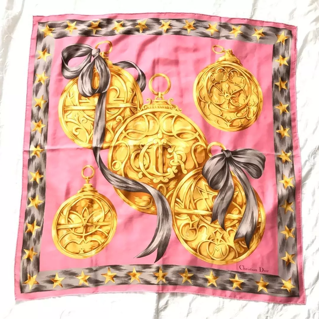 Foulard Dior authentique tissu mode ruban 88x89cm ruban rose imprimé étoile