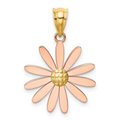★daisy★✾14kgf 14K Yellow and Rose Gold Two Tone Polished Daisy Flower Dangle