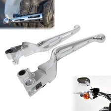 Motorcycle Brake Lever Set Slotted Clutch Levers Chrome For Harley Dyna Softail