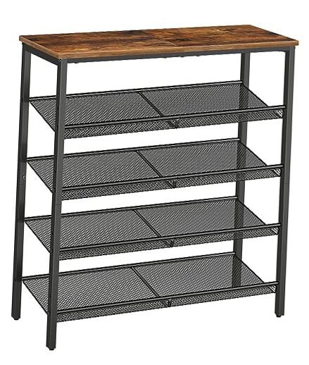 5-Tier Rustic Brown and Black Entryway Shoe Rack 30W x 12D x 32H