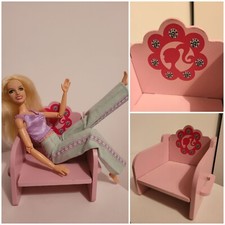 Vintage Wooden Pink Barbie Chair - No Doll - (Sindy Bratz Elf On Shelf)