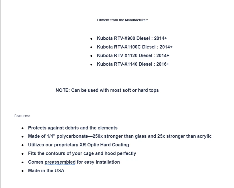 Parabrisas completo resistente a arañazos SuperATV para Kubota RTV Foto 4 de 4