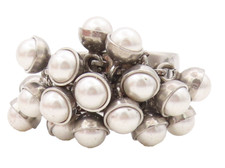925 Sterling Silver Vintage Ring Designer Gray Pearls Cluster SZ 6.5 RG31969