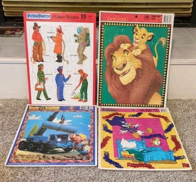 4 Vtg Frame Tray Type Puzzles- 25 Pcs Ea.- Lion King,Darkwing Duck,Bob the Buid+
