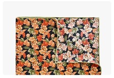 Mulberry Silk Scarf in Orange Green Flower Design 53x53/21”Small Hand-Rolled