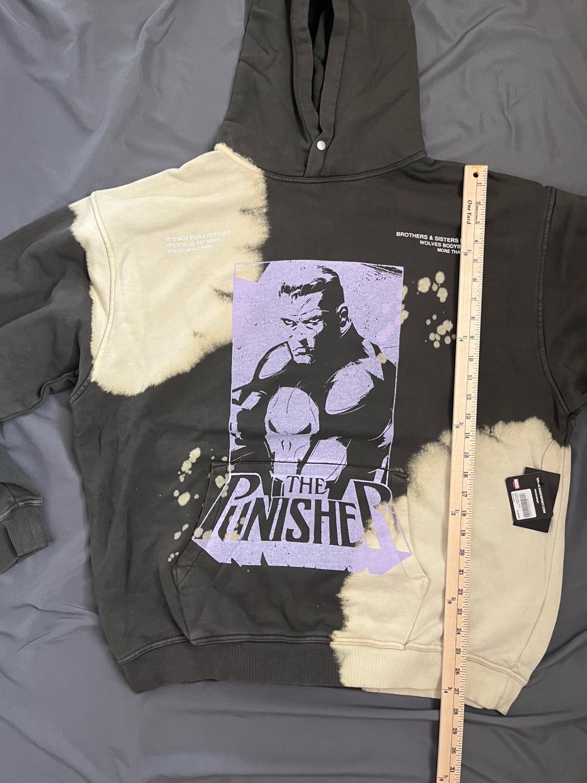 Darc Sport x Punisher Wolves Graphic Castle Gray Acid Wash  Hoodie Men’s XL thumbnail 5
