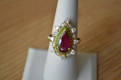 Cocktailring 6,10 kt Niassa Rubin/Multigem Rhodiniert über Feinsilber Gr. 7