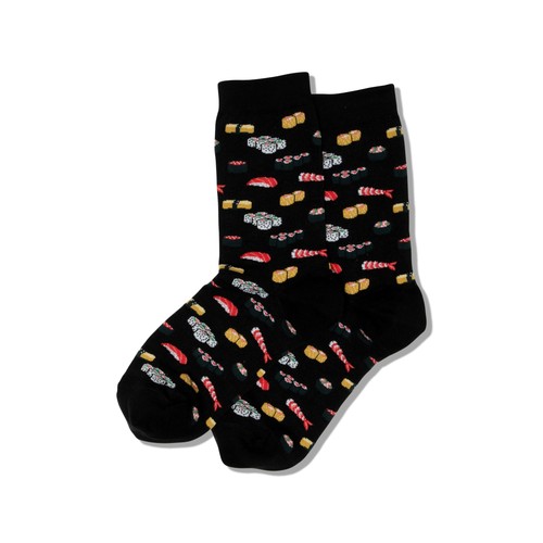 Hot Sox Women's Fun Food & Drink Crew Socks-1 Pair 4-10, Sushi (Black) - Picture 3 of 4