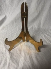 Vintage Solid Brass Easel Plate Stand Picture Holder 7 inches tall.