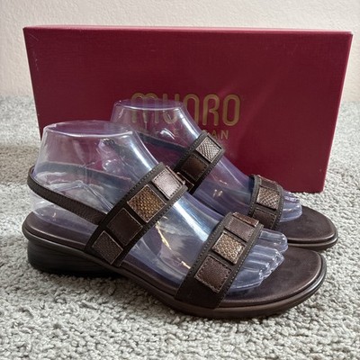 Munro Erin Brown Leather Women s Sandals Size 7.5 Wide Low Wedge Comfort