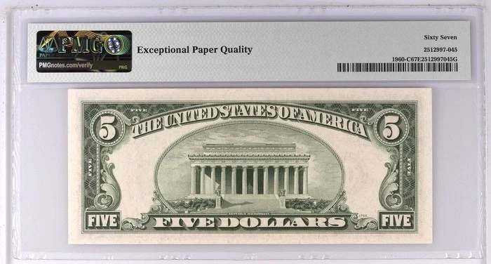 1934D $5 Federal Reserve Philadelphia Fr#1960-C PMG 67 EPQ TOP POP - Image 2 of 2