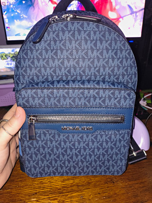 Michael Kors Mini Blue Logo Backpack Zip Closure Adjustable Strap Silver HW