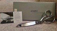 Vintage GINGHER Dressmaker BRAZIL G-8 Knife Edge CHROME Scissors Box Sheath
