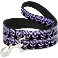 "Dog Leash Checker & Stripe Skulls Black/White/Purple Wide 1.5\" (Us Import)"
